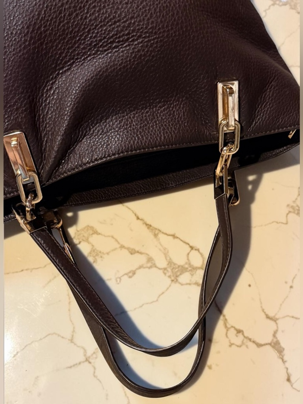 Michael Kors Women's Dark Brown Pebble Leather Brooke Tote Shoulder Bag - Picture 6 of 14